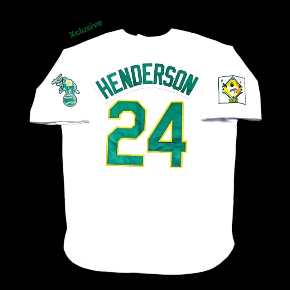 Rickey Henderson Jersey Oakland A's 1991 Throwback 939 Record Breaker Patch NEW